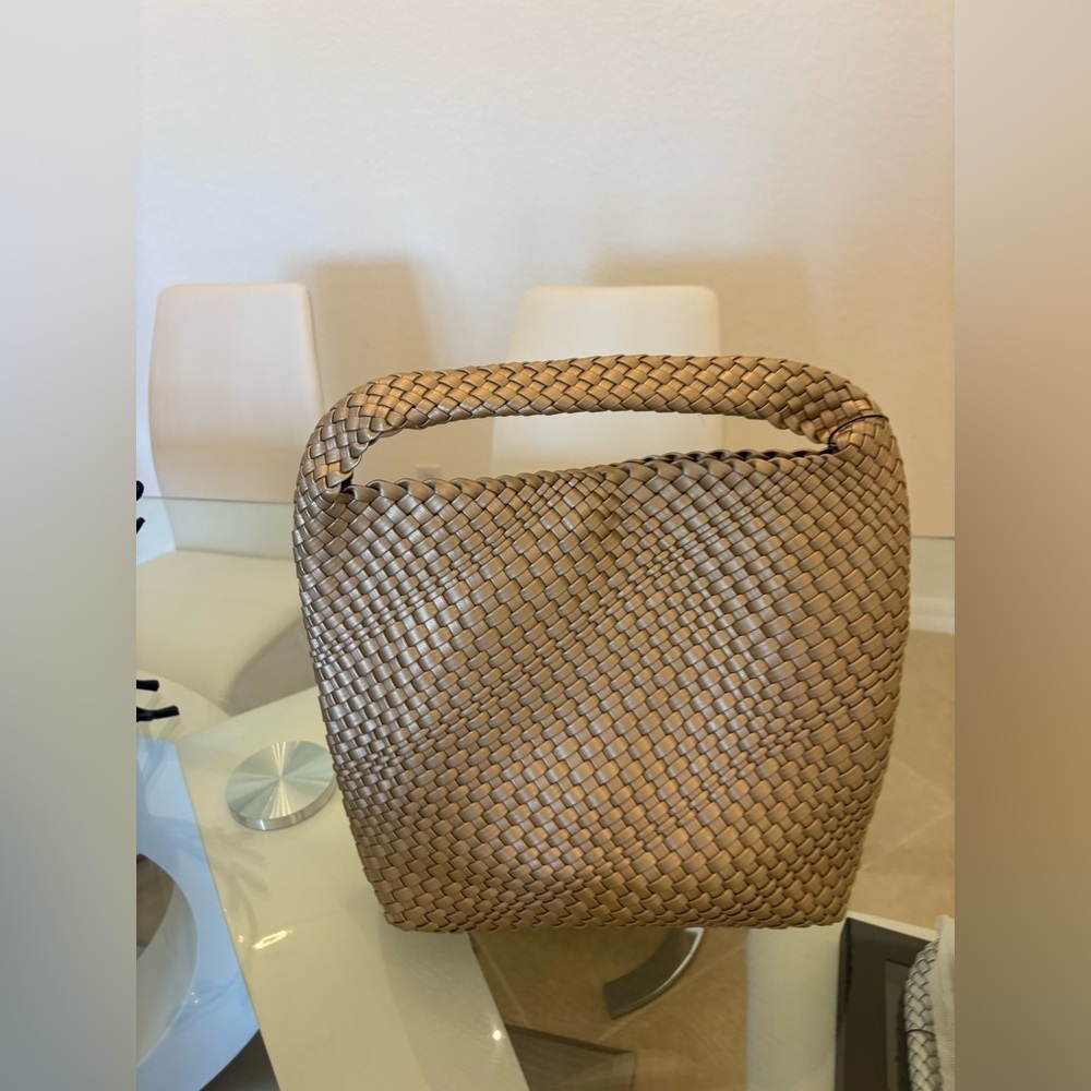 Elegant Gold Woven Vegan Tote Bag